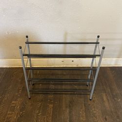Mainstays 4-Tier Expandable Shoe Rack Black Rod, Steel Powder Coating Silver, up to 20 Pairs, 24.41-45.47" W x 9.06" D x 26.77" H