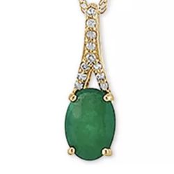 Emerald & Diamond Pendant Set In 10K Yellow Gold