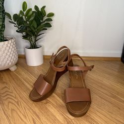 NWOT | 8.5 Brown Italian Leather ‘Mariella’ Strappy 3” Wedge Sandal Heels (Pacific Beach)