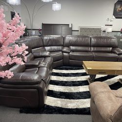 Brown Sofa Sectional w/ 4x Recliners