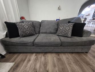 Gray Fabric Sofa with Throw Pillows