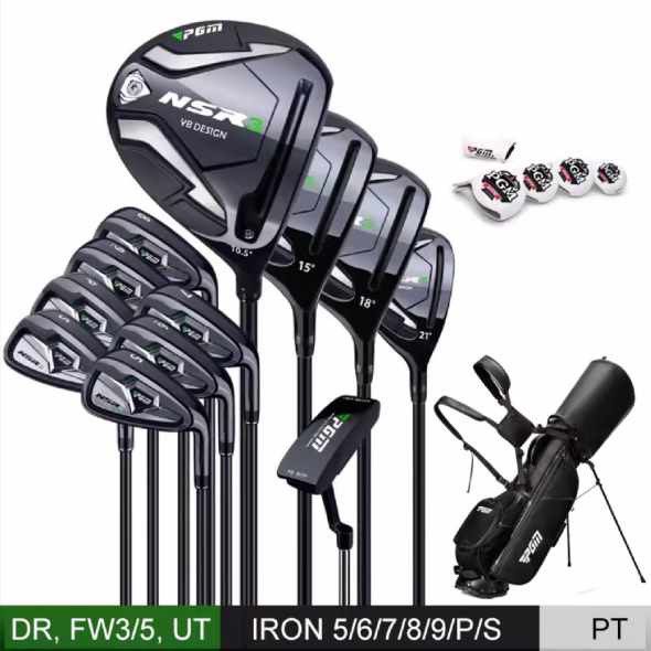 PGM NSR 3 Men’s Complete Golf Set - 12 Pieces, Titanium, Black Color, Leather Stand Bag, 