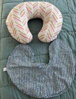 Boppy Original Feeding And Infant Support Pillow - Blue Herringbone 2 Cases