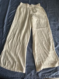 White Wide-Leg Linen Drawstring Pants