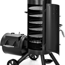  Vertical Offset Smoker Charcoal Grill,Extra Large BBQ Barrel Grills and Drum Smoker Combo with hanging racks