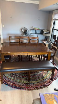 Wood Dining Table Set with Bench and Chairs