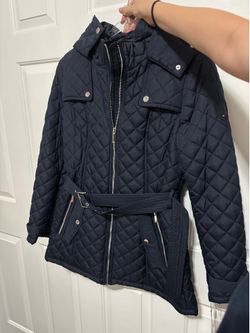 Navy blue tommy hilfiger puffer coat with hood