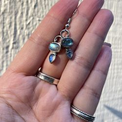 Vintage 925 Sterling Silver Labradorite And Moonstone Earring/Charm