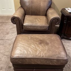 Leather- Lazy Boy  Club Chair  With Ottoman  