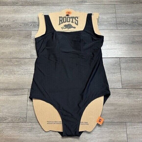 Roots One Piece Bathing Suit Size 16 Black Swim