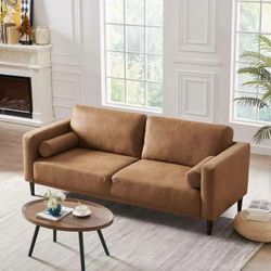 HFT-UP-032 Sofa Couches, 79” Mid-Century Modern Couch, Breathable Faux Leather Couch with Upholstered Cushions/Pillows, 3-Seat Sofas & Couches, for Li
