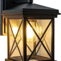 New 2 Pack Matte Black Outdoor Wall Light, Outside Waterproof Wall Mount Lighting Fixtures with Seeded Glass, Anti-Rust Lantern for Porch and Front,
