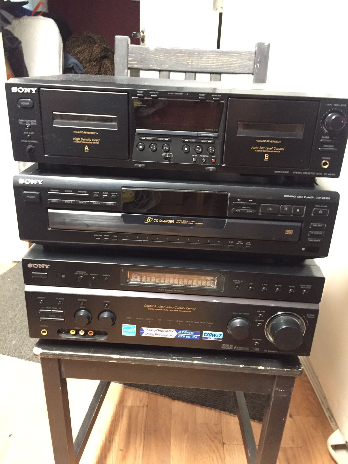 Sony 5 cd disc changer, tape player, dual cassette, audio , receiver entertainment stereo