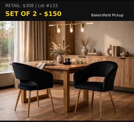 Black Velvet Chairs Set of 2 - Gold Legs - Multi-Use - Dining / Office / Vanity / Accent - $150