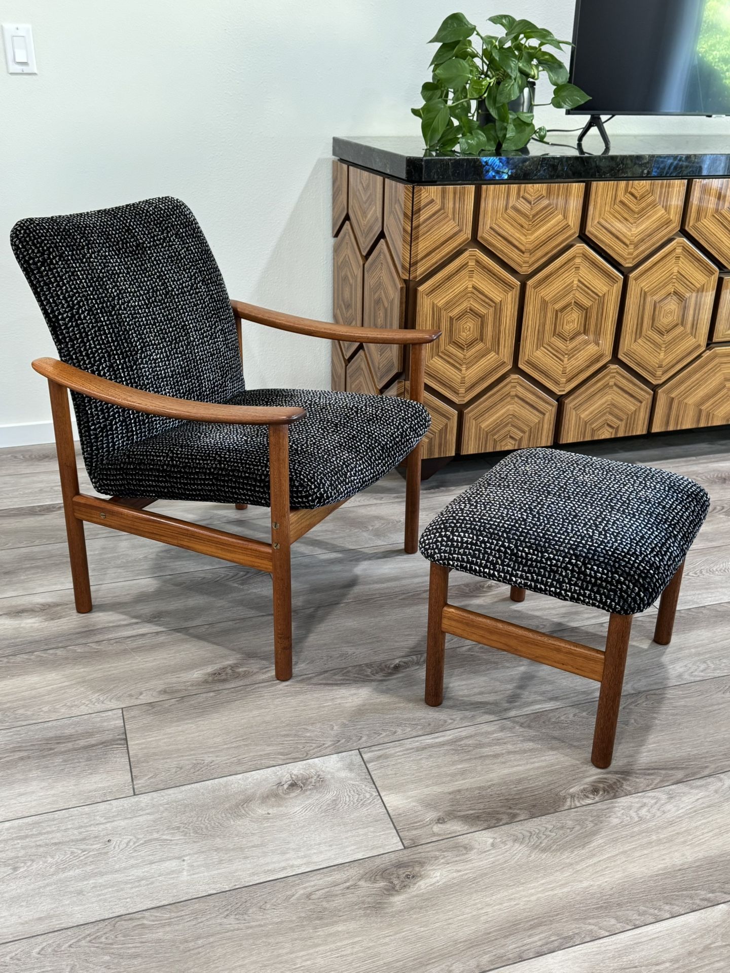 mid century Alf Svensson arm chair and ottoman in teak