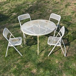 Vintage Patio Set Folding Chairs And Table White