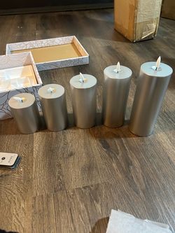 Set of 5 Silver LED Flameless Pillar Candles