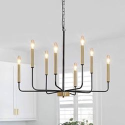 Black and Gold Chandelier Light Fixture, 8 Light - Brand New