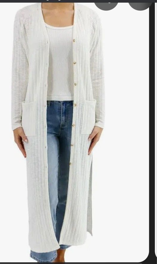 Daisy Fuentes Long Cardigan Sz Med White