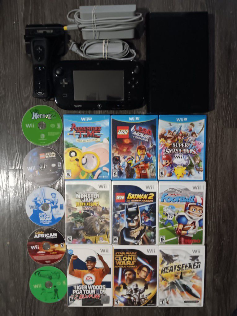 Nintendo Wii U Console System Bundle With 14 Games  Super Smash Bros + Lego + Adventure Time + Star Wars + Football