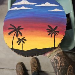 Painting On Tree Stump Slab