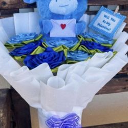 Blue rose bouquet with blue cow