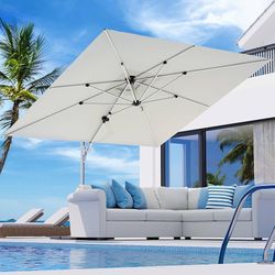 10'x10' Patio Umbrella Cantilever Outdoor Rectangular Offset Umbrella with 360°Rotation, Double Top Heavy Duty Windproof Aluminum Frame for Pool Garde