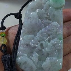 Myanmar Jadeite Jade Pendant Landscape. 