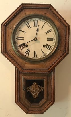 Antique Japanese H04 Heart H Seikosho Schoolhouse Octagon Gong Wooden Wall Clock