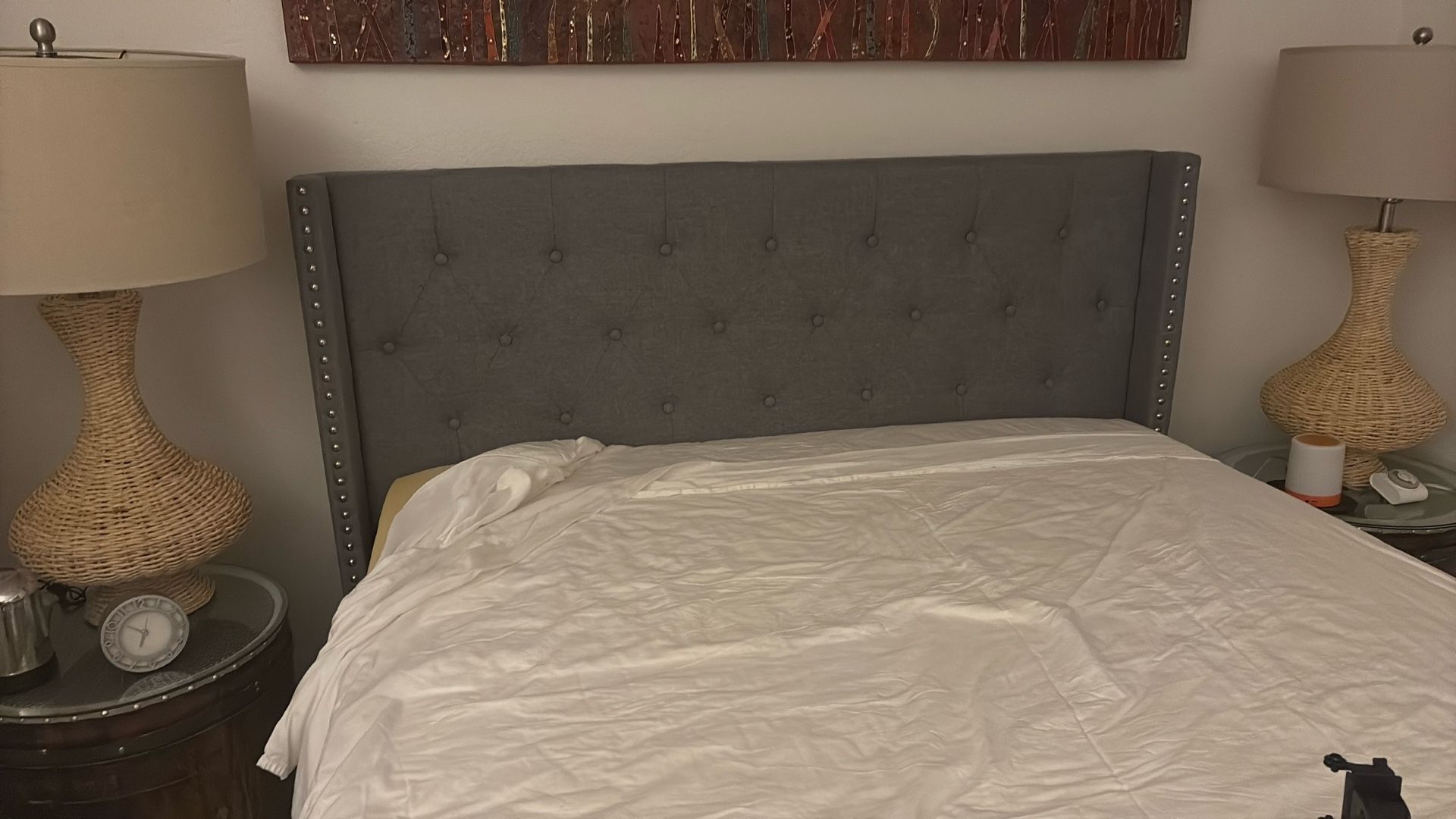 Queen Bed Three Years Old Like New Boxspring, Mattress, 4 Inch Memory Foam Included With Mattress Pad