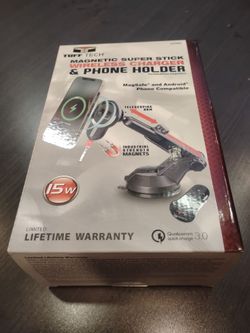 Magnetic super stick wireless charger and phone holder