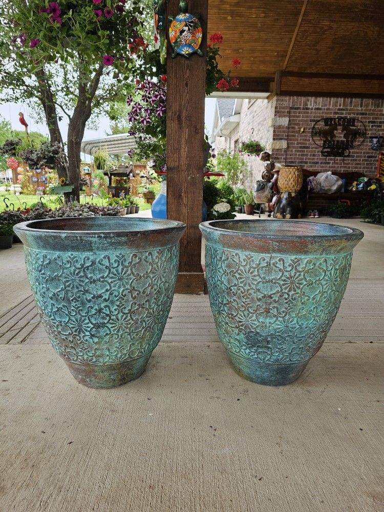 Rustic Turquoise Flower Clay Pots, Planters, Plants. Pottery,  Talavera $75 cada una