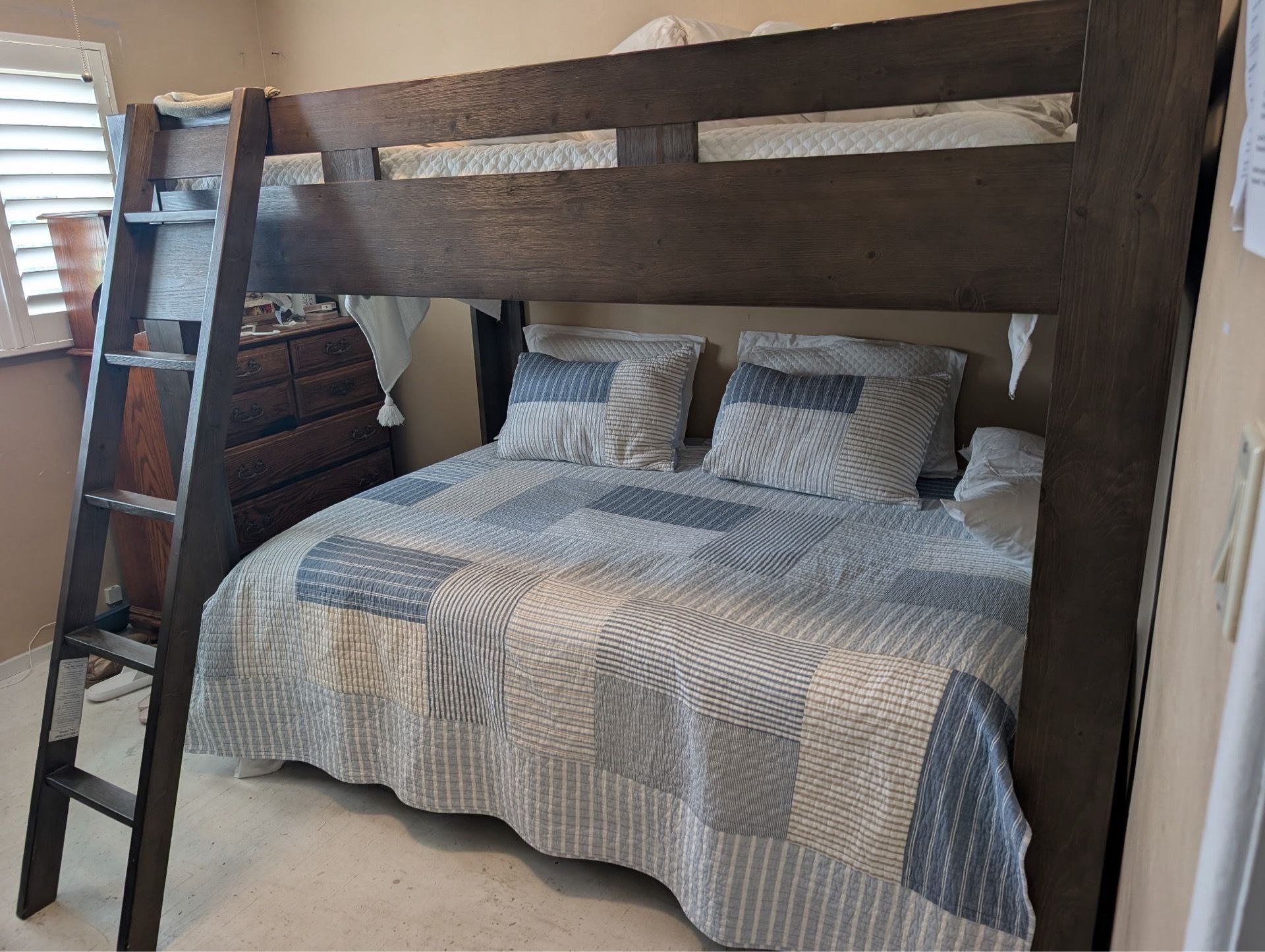 Nora Brown Wood Full Over Full Bunk Bed With Ladder & 3-Drawer Storage Unit