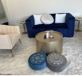 Royal blue Velvet square Arm Loveseat