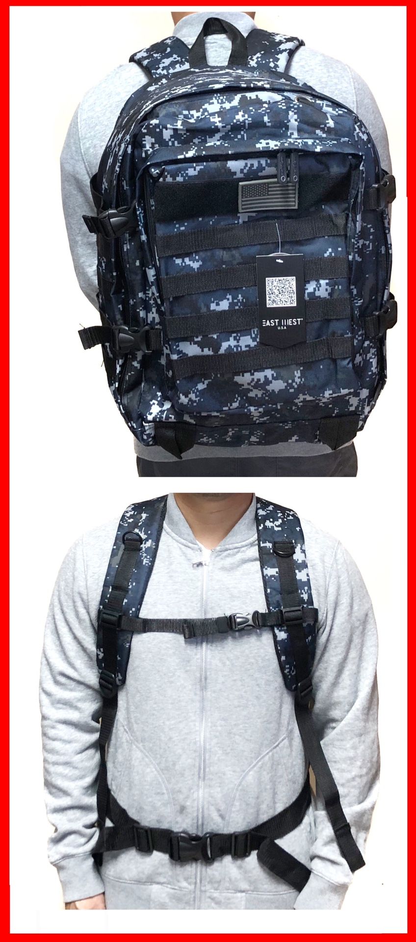 NEW! Camouflage Tactical military style Backpack molle camping hiking fishing work gym flag school book travel bag