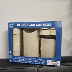 Holiday Style Flameless Flickering 10 Pack LED Candles, Assorted. New