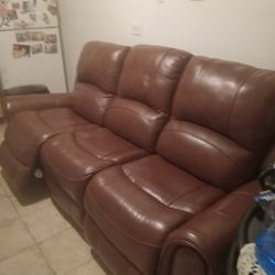 Brown Leather Sofa 3 Piece Couch Electric Reclining End Chairs