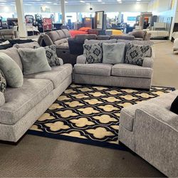 NEW🌲$10 Down Payment Finance 🌲Mercado Pewter 3 Piece Living Room Set🌲 Sofa & Loveseat & Oversized Chair🌲