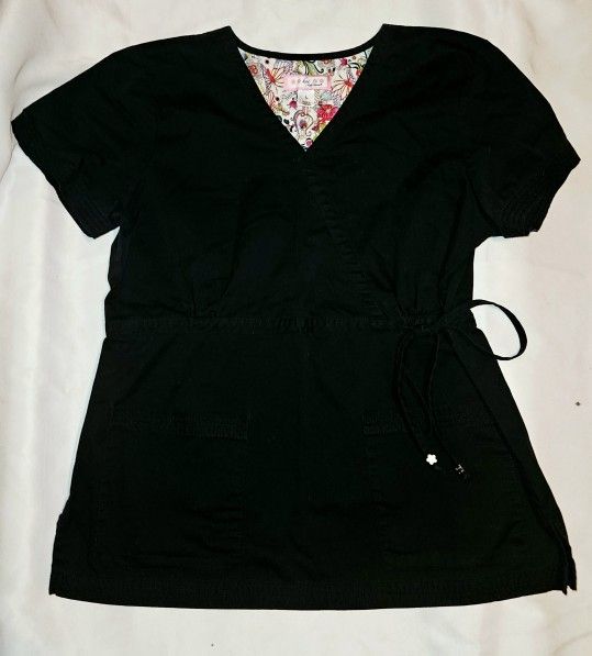 Koi Mock Wrap Scrub Top In Black Size Large