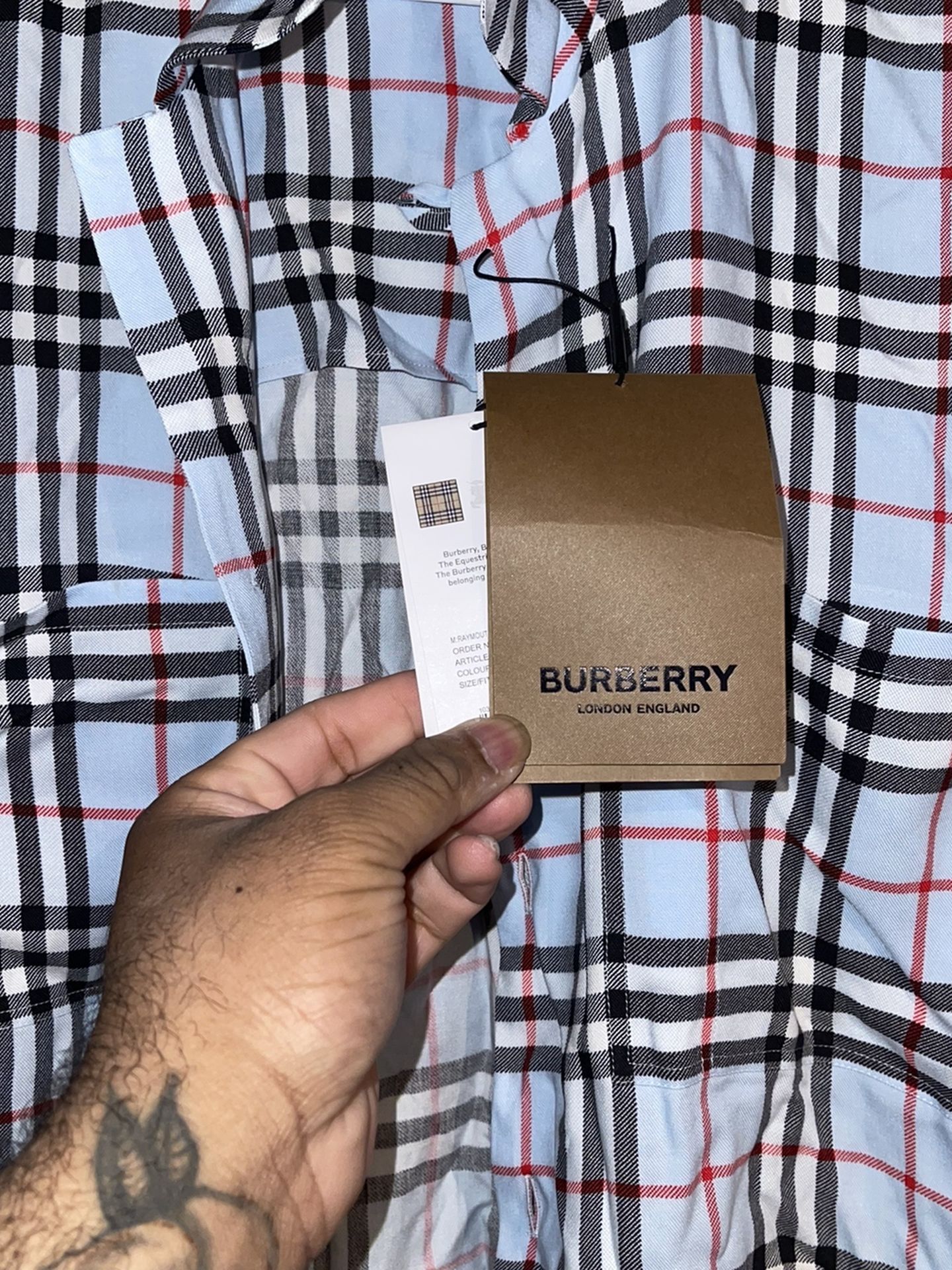 Burberry Short-Sleeve Casual Plaid Pocket Shirt