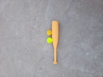 a little baseball bat with two balls