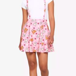 Sanrio Rilakkuma & Korilakkuma Strawberry Cute Kawaii Pink Suspender Skirt SMALL
