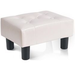 Poofzy Small Foot Stool Ottoman, Faux Leather Ottoman Foot Rest with Legs, Rectangle Footstool Ottomans for Couch, Living Room and Entryway (White)