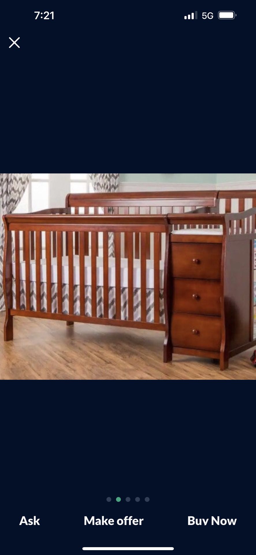 Convertible Crib/Bed And Changer - Cherry Wood 