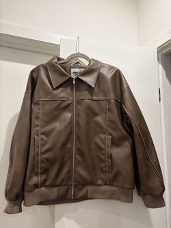 Princess Polly Goldsmith Faux Leather Bomber Jacket Washed Dark Brown
