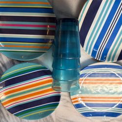 Pottery Barn Melamine Plates + Cups Outdoor 