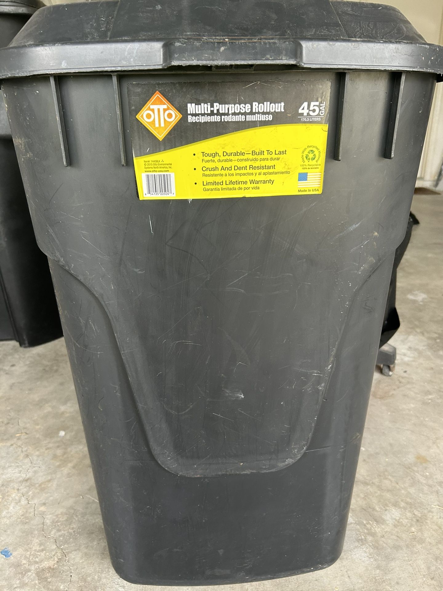 45 Gallon Rolling Plastic Trash Can