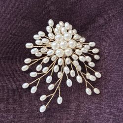 Elegant Faux Pearl Spray Brooch – 3” x  3.5”