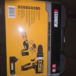 ALSONEW Brushless Cordless Drill Set w/ Battery, Charger & Case
