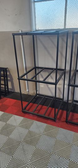 Black Metal Storage Rack with Shelves wheels